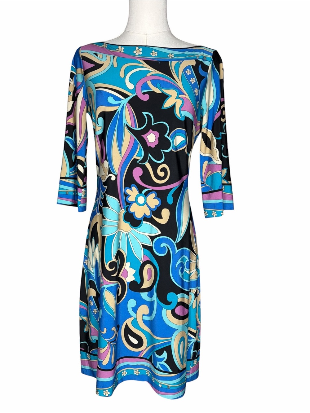 Vintage Y2K Cache Blue Floral Paisley Retro Boho Dress Size 6/S